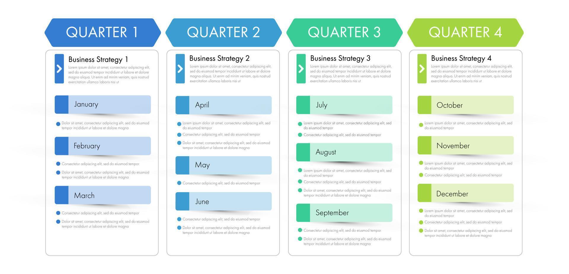 Infographic business year plan tenmplate and breakdown details 4 quarter can be use for a presentation about business plan. vector