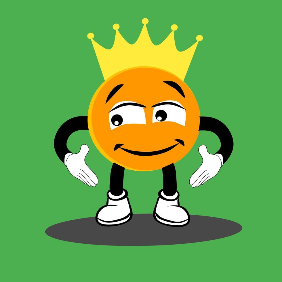 an illustration of a cute character moon with a crown on a green background vector