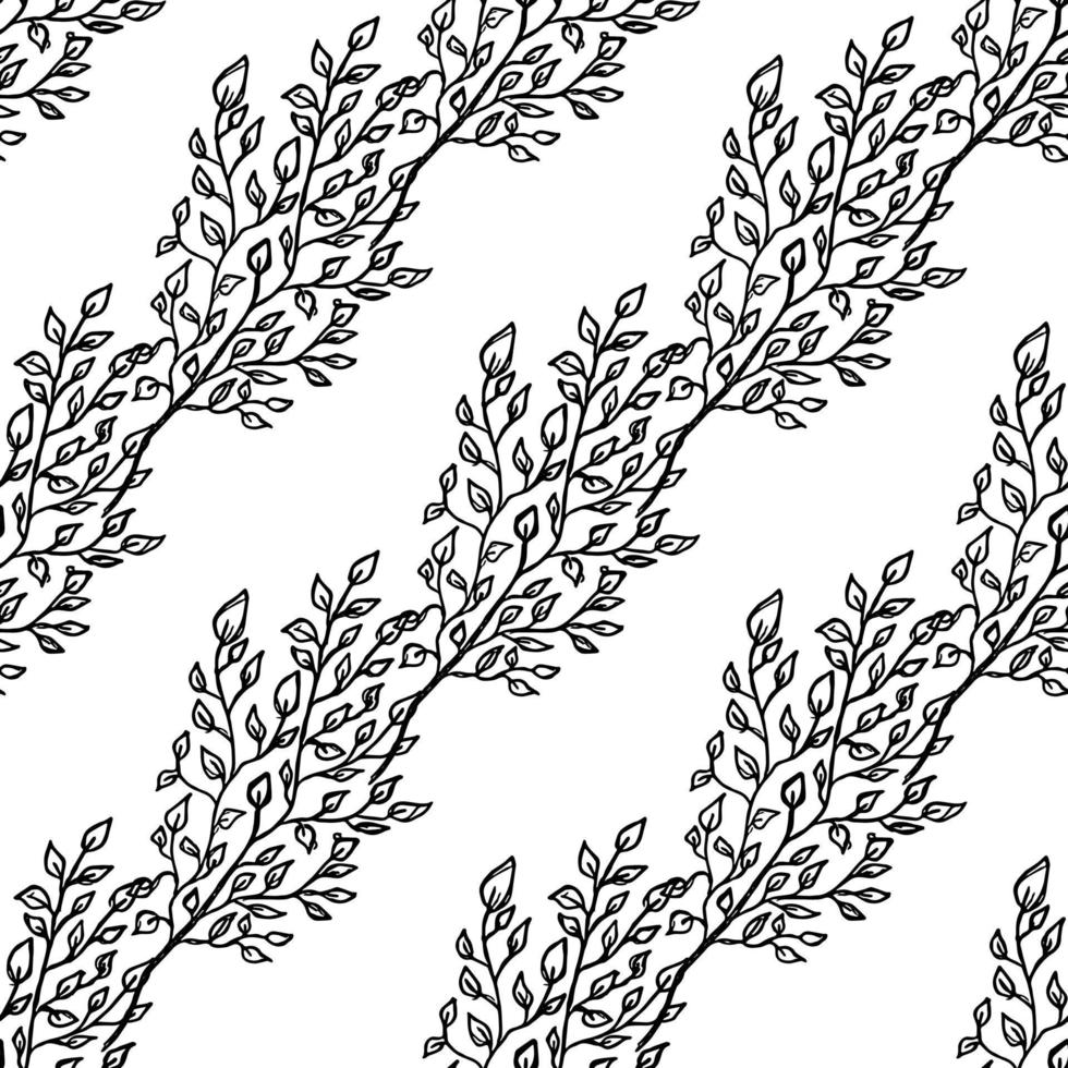 Seamless floral wallpaper. Doodle vector with black and white floral ornament. Vintage floral decor