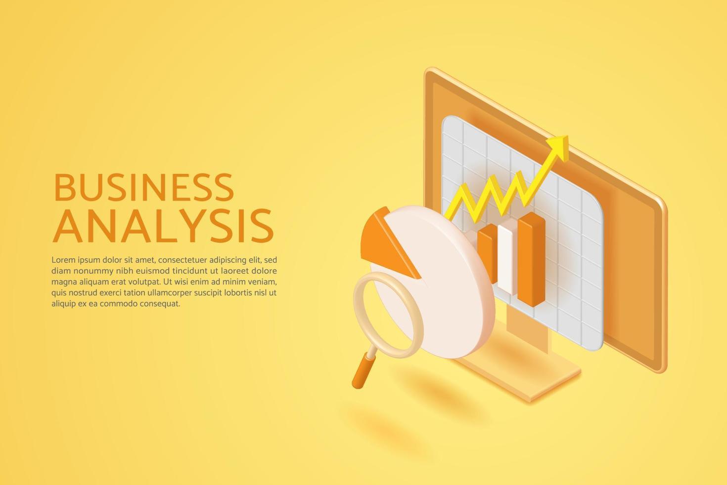 Financial data analysis and business growth with pie chart and bar graph on computer screen vector