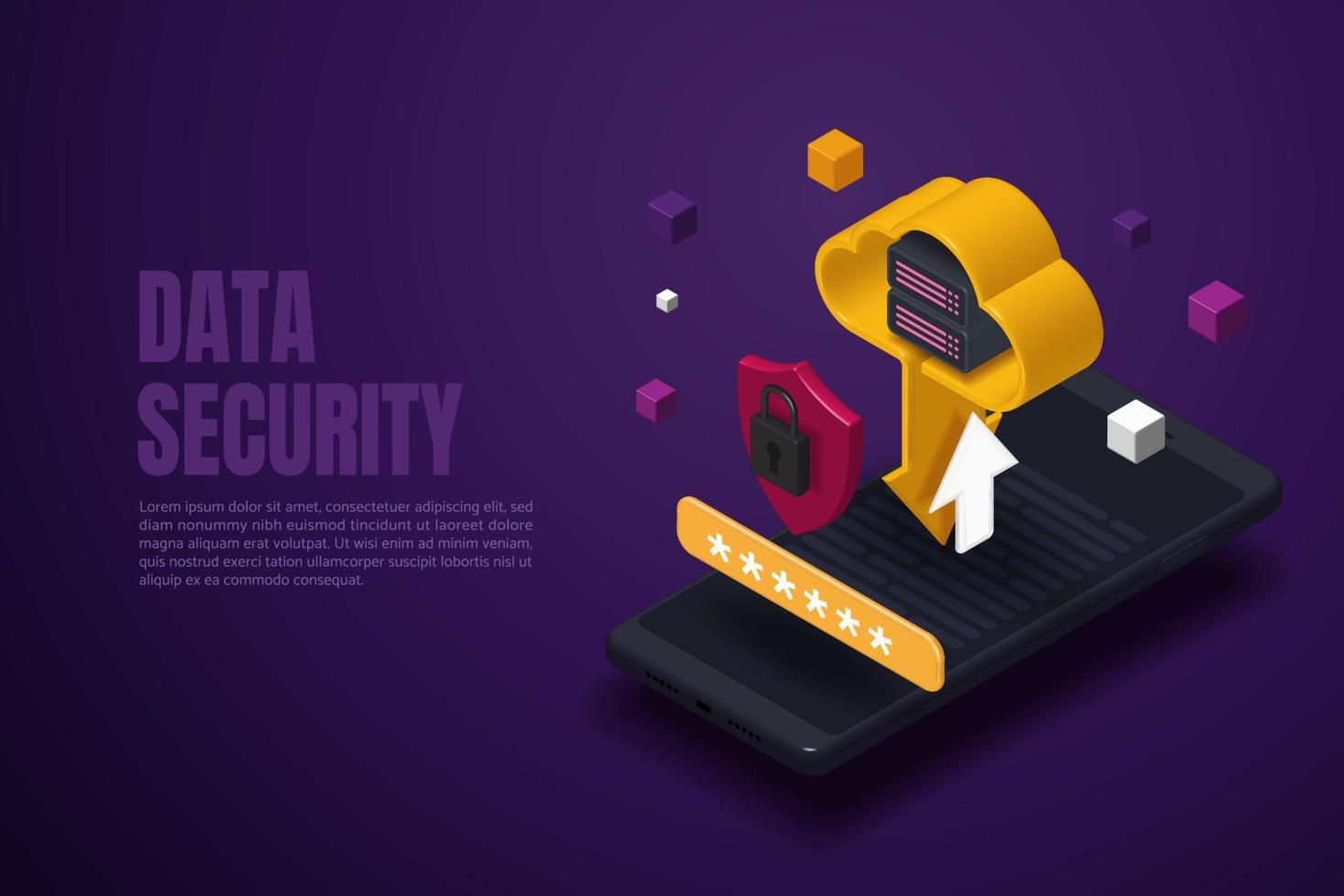 seguridad de datos personales y contraseñas en el móvil. vector