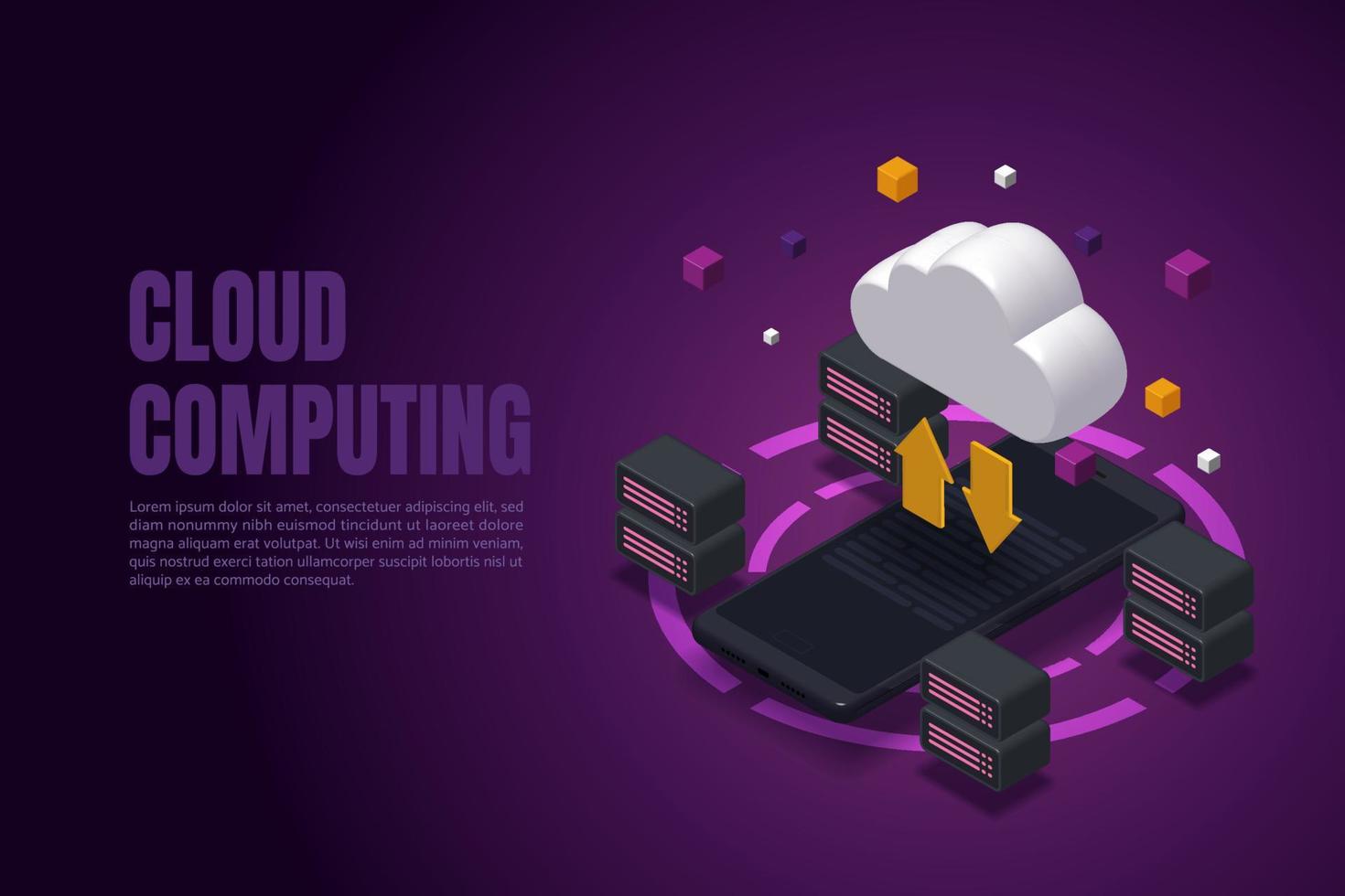 Cloud services via mobilephone devices uploading and downloading data online vector