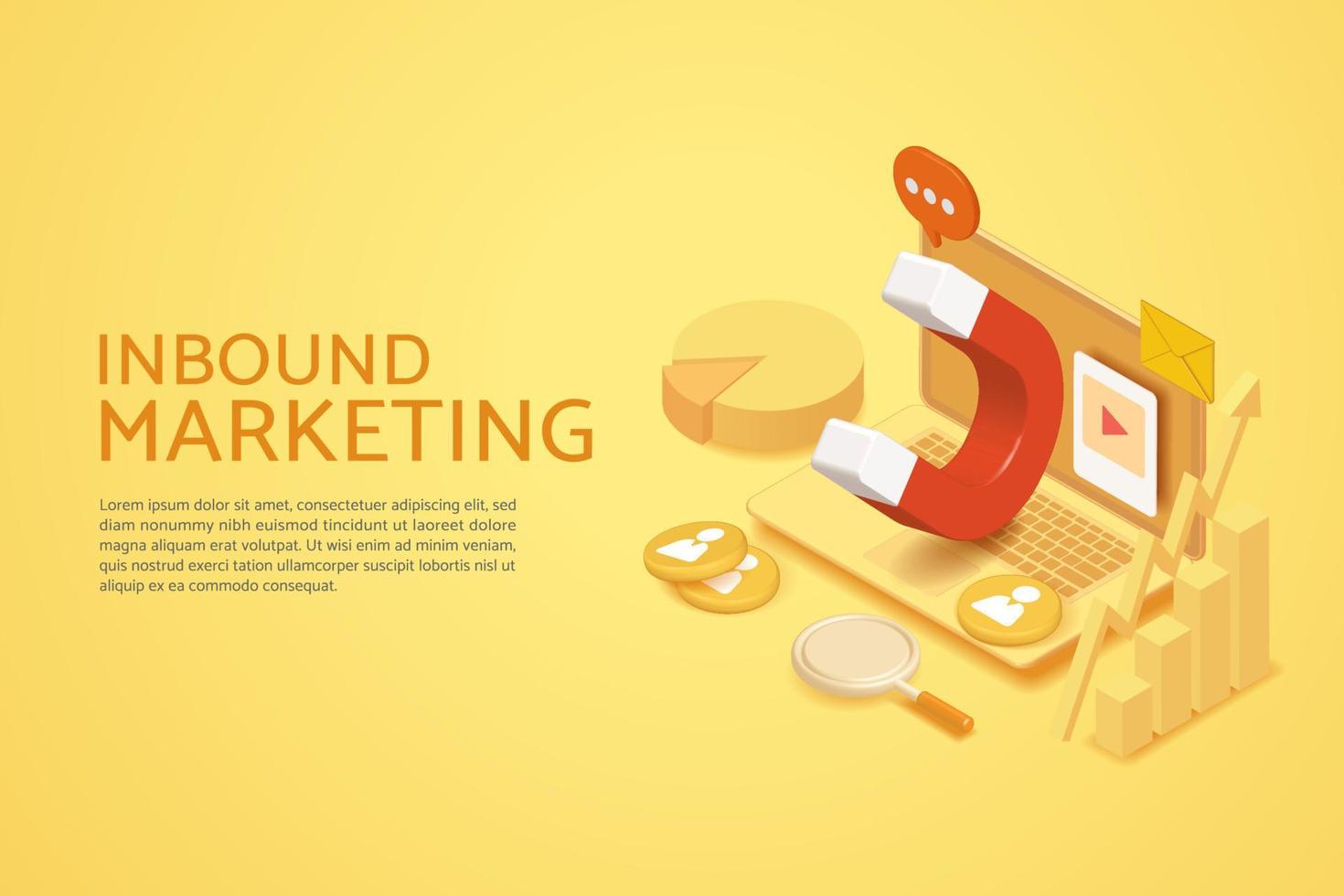 Digital business inbound marketing big magnet on laptop vector