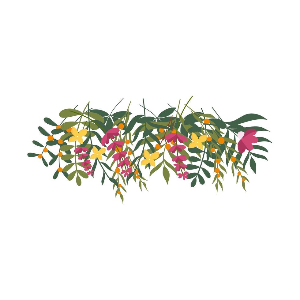 legant flower banner with green leaves, colourful bright flowers and berries. vector