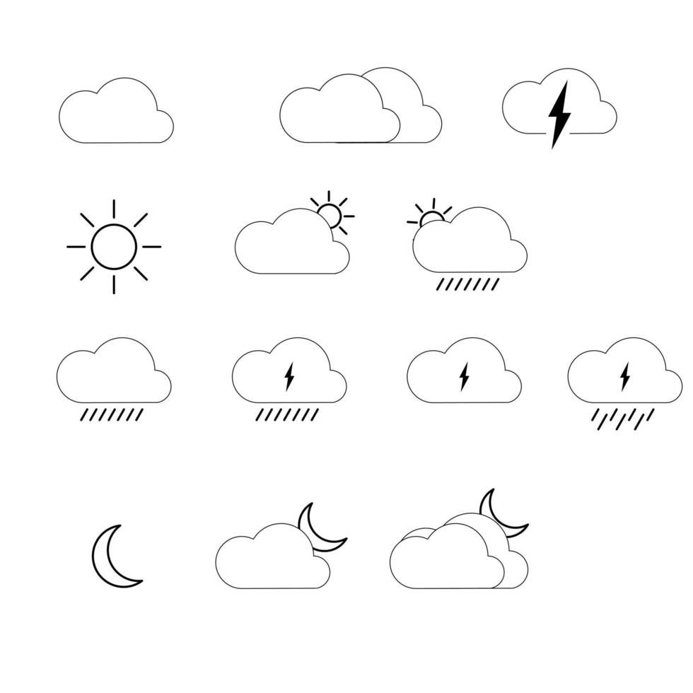 Weather forecast icons outline set vector