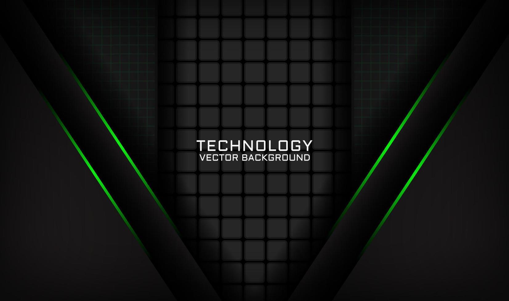 3D black technology abstract background overlap layer on dark space with green light line effect decoration. Graphic design element future style concept for banner, flyer, card, cover, or landing page vector