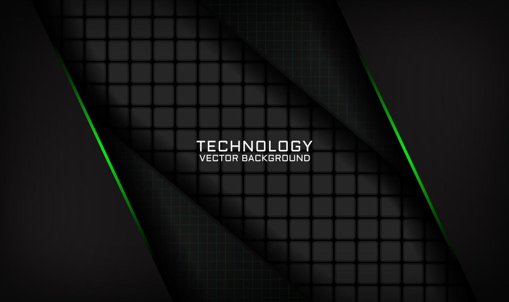 3D black technology abstract background overlap layer on dark space with green light line effect decoration. Graphic design element future style concept for banner, flyer, card, cover, or landing page vector