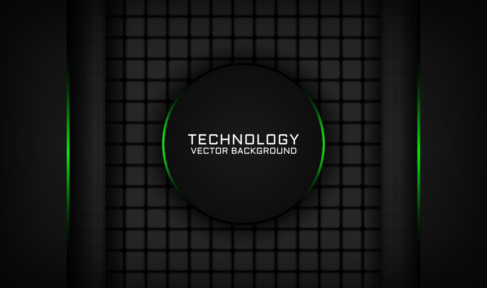 3D black technology abstract background overlap layer on dark space with green light circle effect decoration. Graphic design element future style concept for banner, flyer, cover, or landing page vector