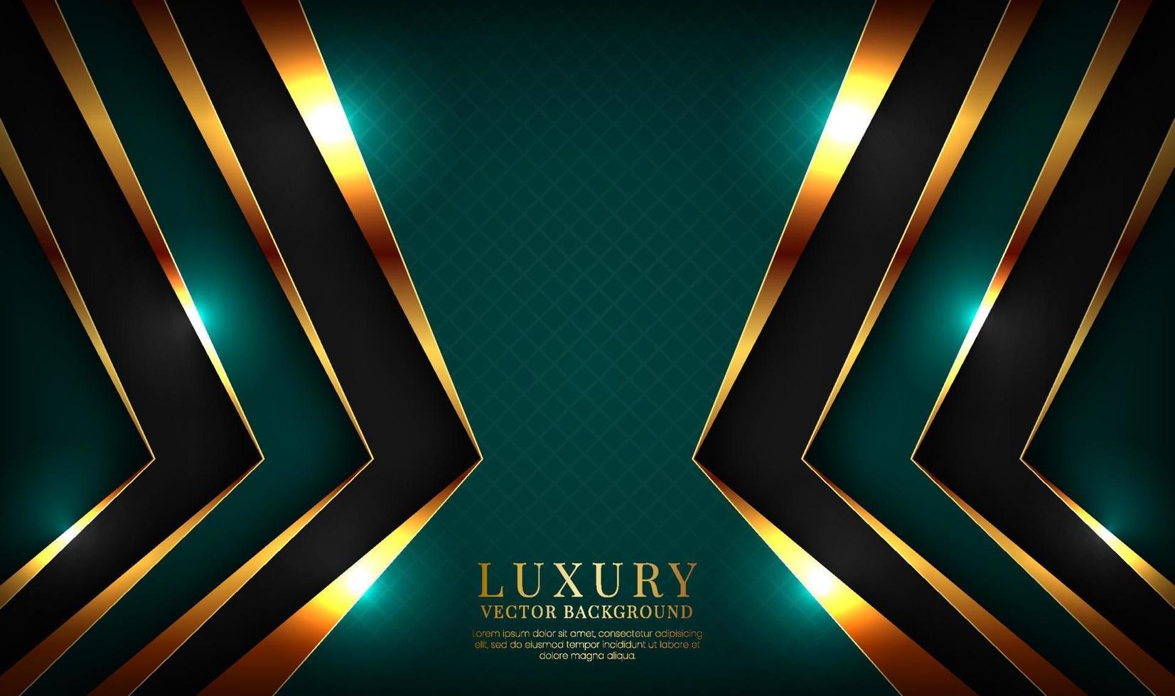 3D green luxury abstract background overlap layer on dark space with golden lines effect decoration. Graphic design element elegant style concept for flyer, banner, brochure cover, or landing page vector