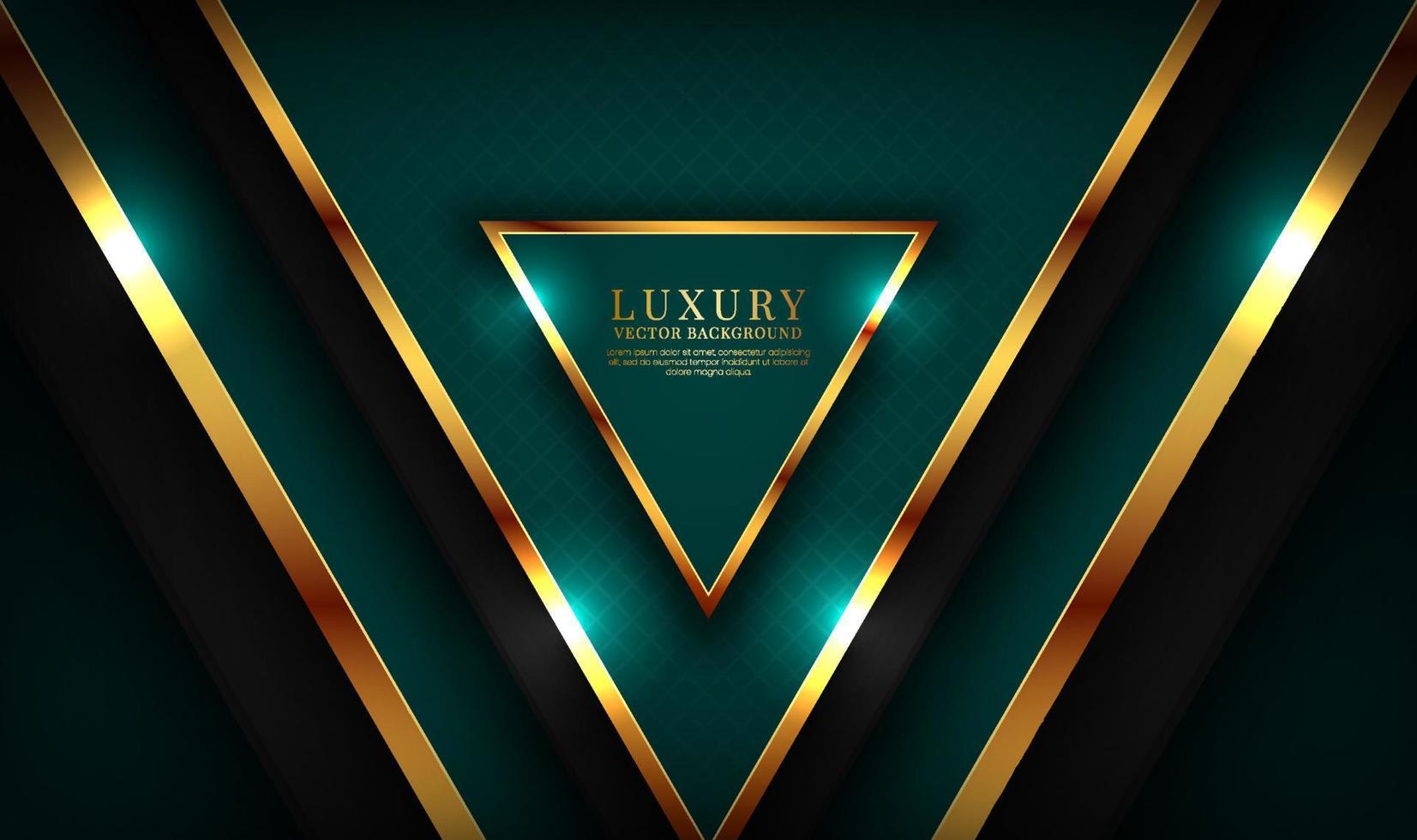 3D green luxury abstract background overlap layer on dark space with golden triangle effect decoration. Graphic design element elegant style concept for flyer, banner, brochure cover, or landing page vector