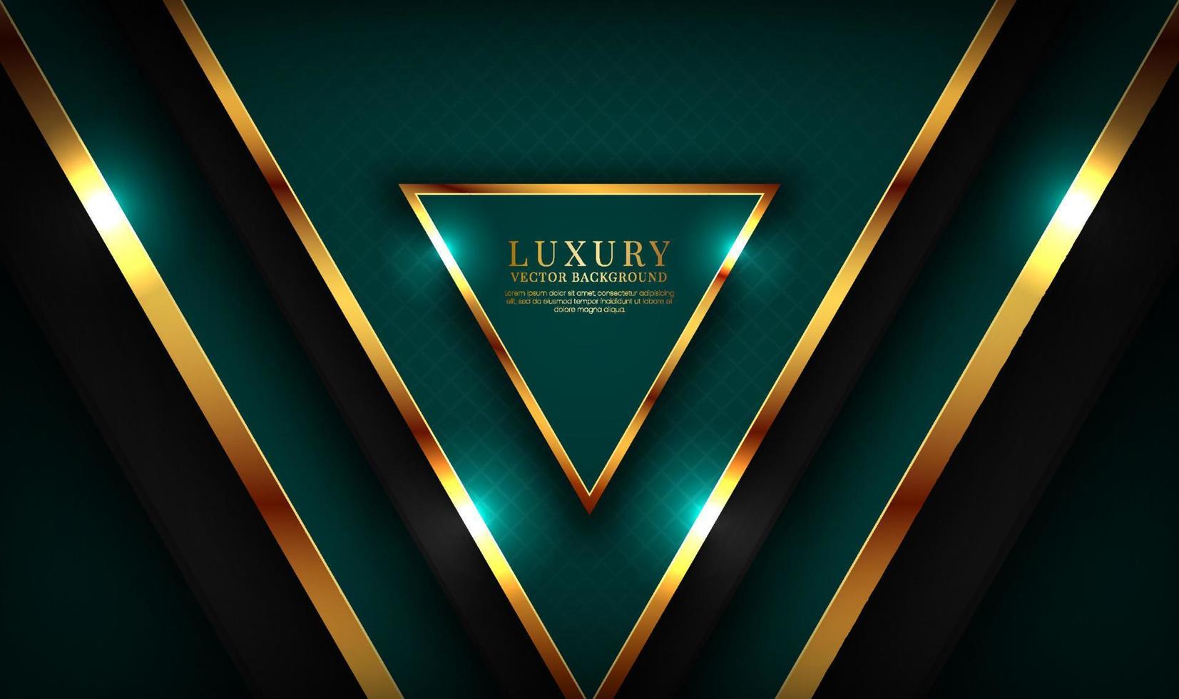 3D green luxury abstract background overlap layer on dark space with golden triangle effect decoration. Graphic design element elegant style concept for flyer, banner, brochure cover, or landing page vector