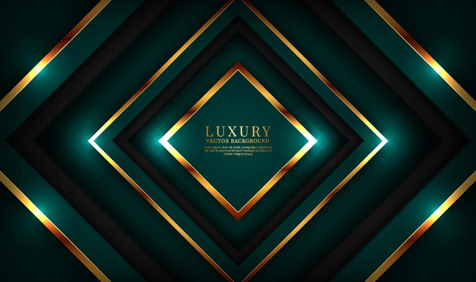 3D green luxury abstract background overlap layer on dark space with golden rhombus effect decoration. Graphic design element elegant style concept for flyer, banner, brochure cover, or landing page vector