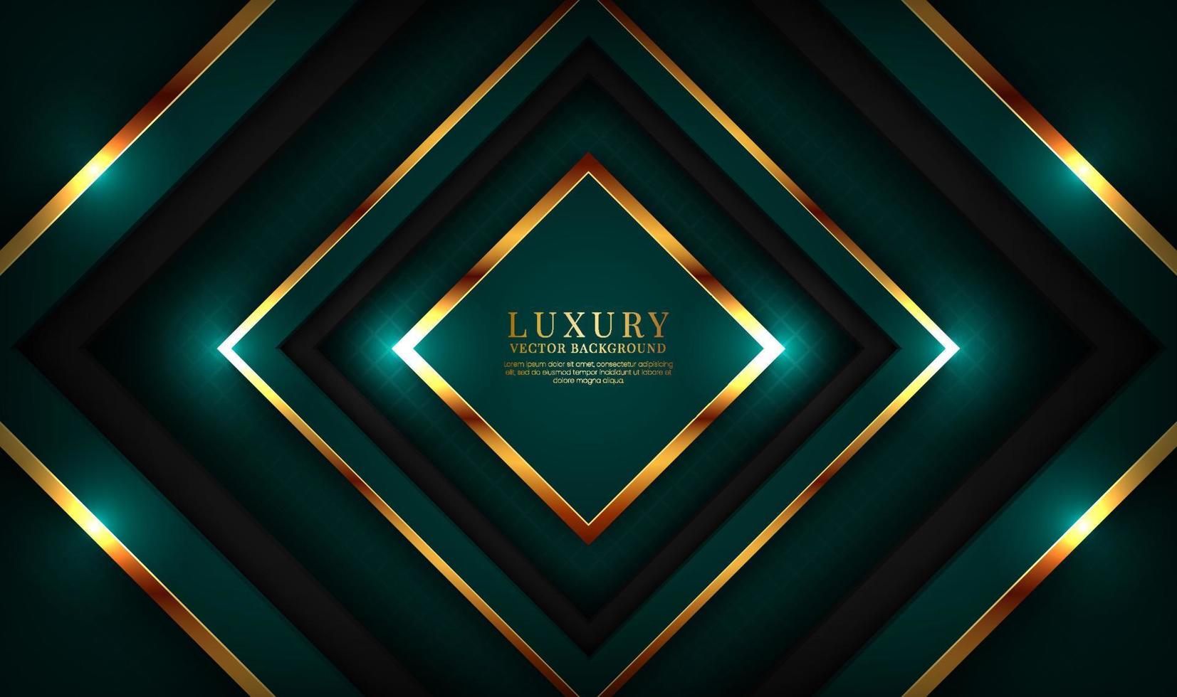 3D green luxury abstract background overlap layer on dark space with golden rhombus effect decoration. Graphic design element elegant style concept for flyer, banner, brochure cover, or landing page vector