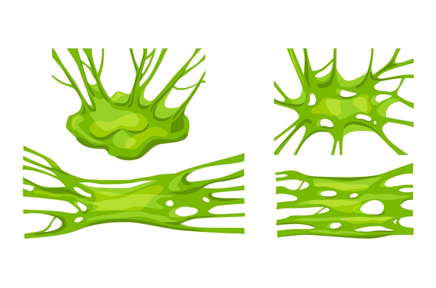 Green slime. A set of stretched slides on a white isolated background. Creepy toxic liquid. Vector cartoon illustration