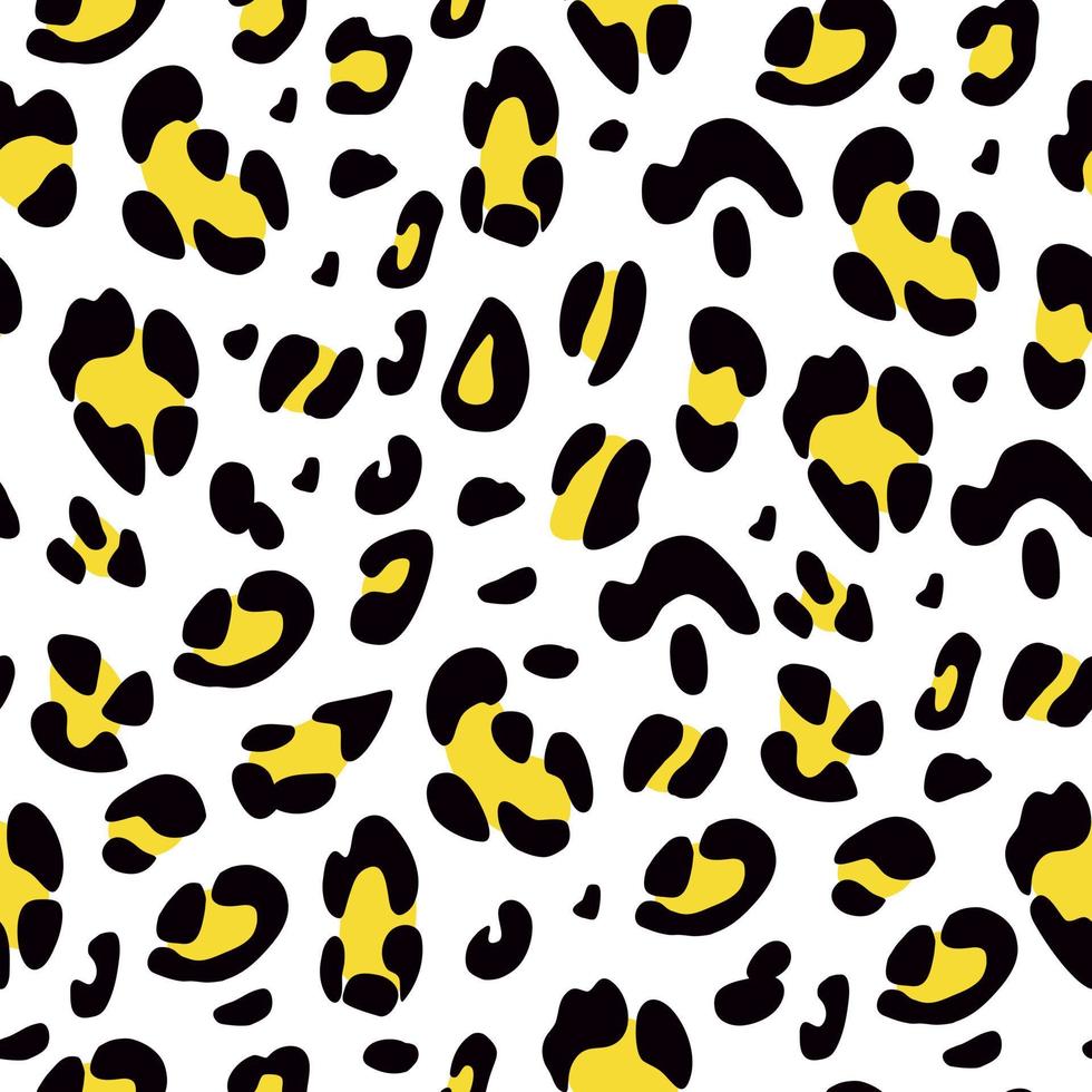 Leopard hand-drawn seamless pattern. Yellow, black and white background. Animalistic print. Vector. vector