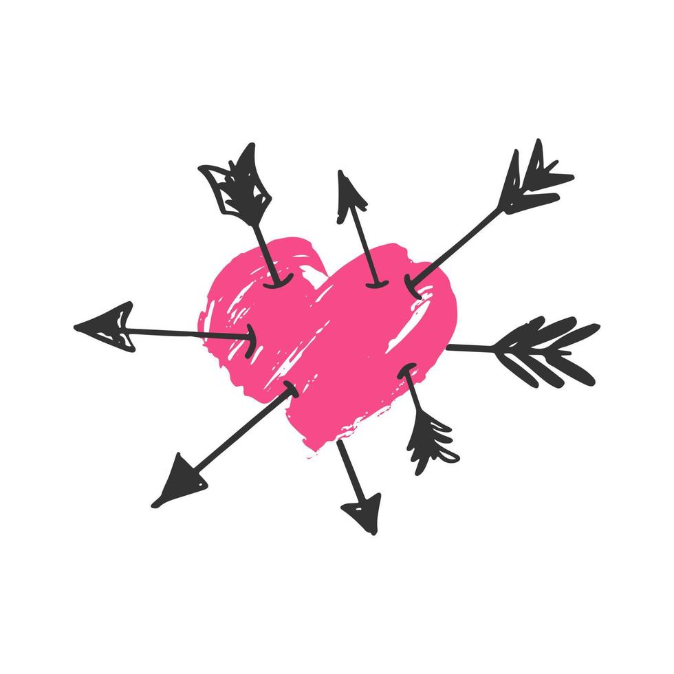 corazón atravesado por flechas sobre un fondo blanco aislado. símbolo del día de san valentín. Elementos del romanticismo. pegatina, parche de placa, postal para matrimonio, boda. ilustración vectorial vector