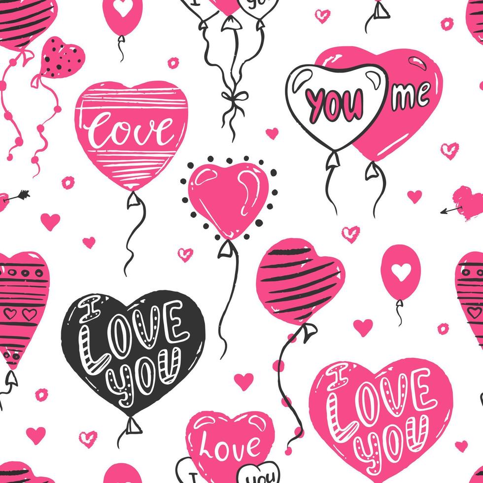 Balloon heart seamless pattern. Print for Valentine's Day.Suitable for printing on paper and textiles. Vector hand-drawn background