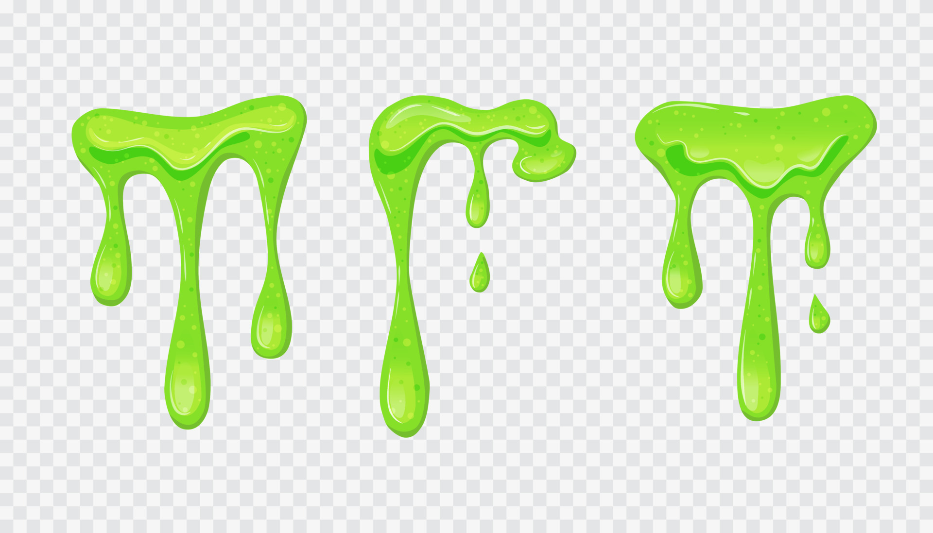 Green sticky liquid. Shiny dripping slime. Set transparent