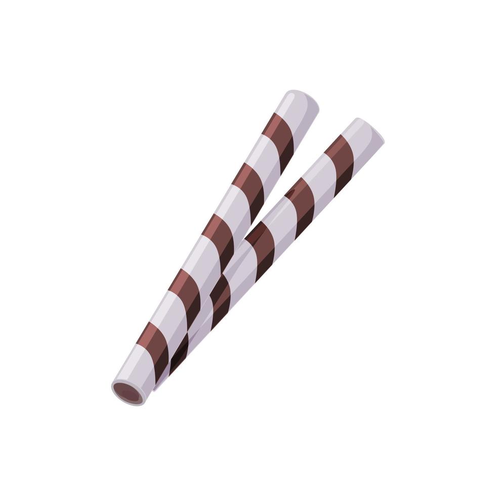 Biscuit sticks with chocolate stripes. Sweet waffle biscuit. Cartoon vector illustration on a white isolated background