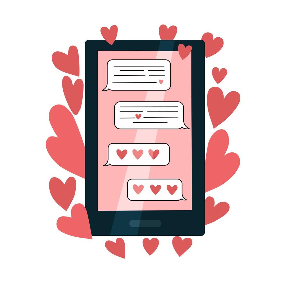 Love correspondence online in your phone. Valentine's day. Vector illustration.