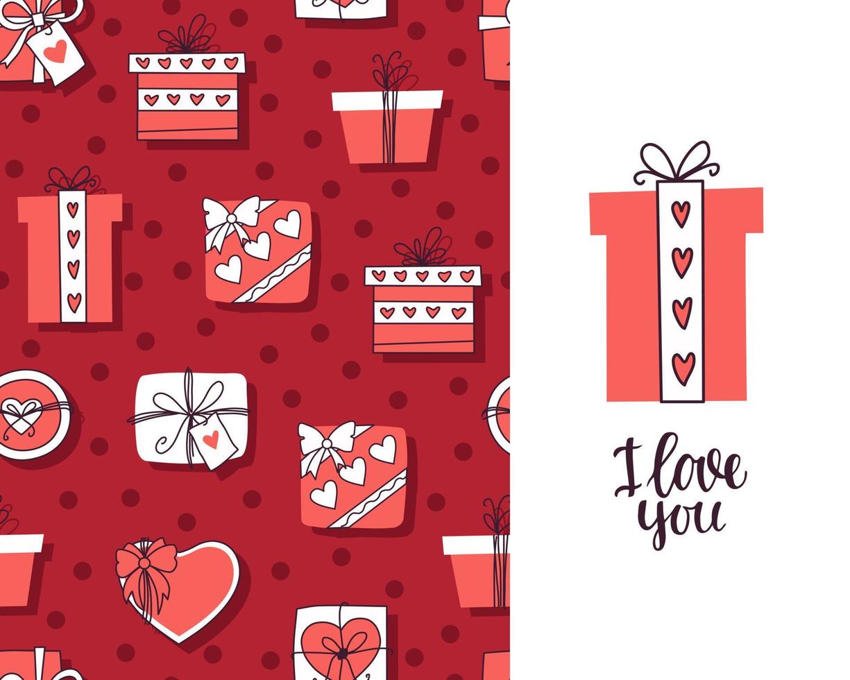 patrón sin costuras con regalos navideños. tarjeta de felicitación para el día de san valentín, boda, cumpleaños. fondo vectorial vector