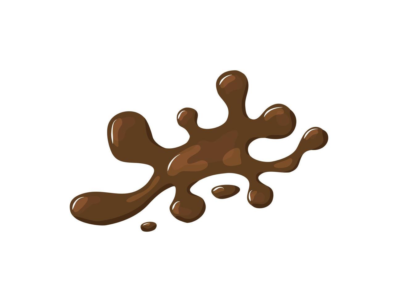 Spilling hot chocolate or coffee. Brown puddle splashed. Vector cartoon illustration white isolated background