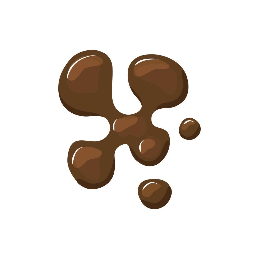 Hot chocolate spill. Brown puddle on a white isolated background. Splashes. Vector cartoon illustration