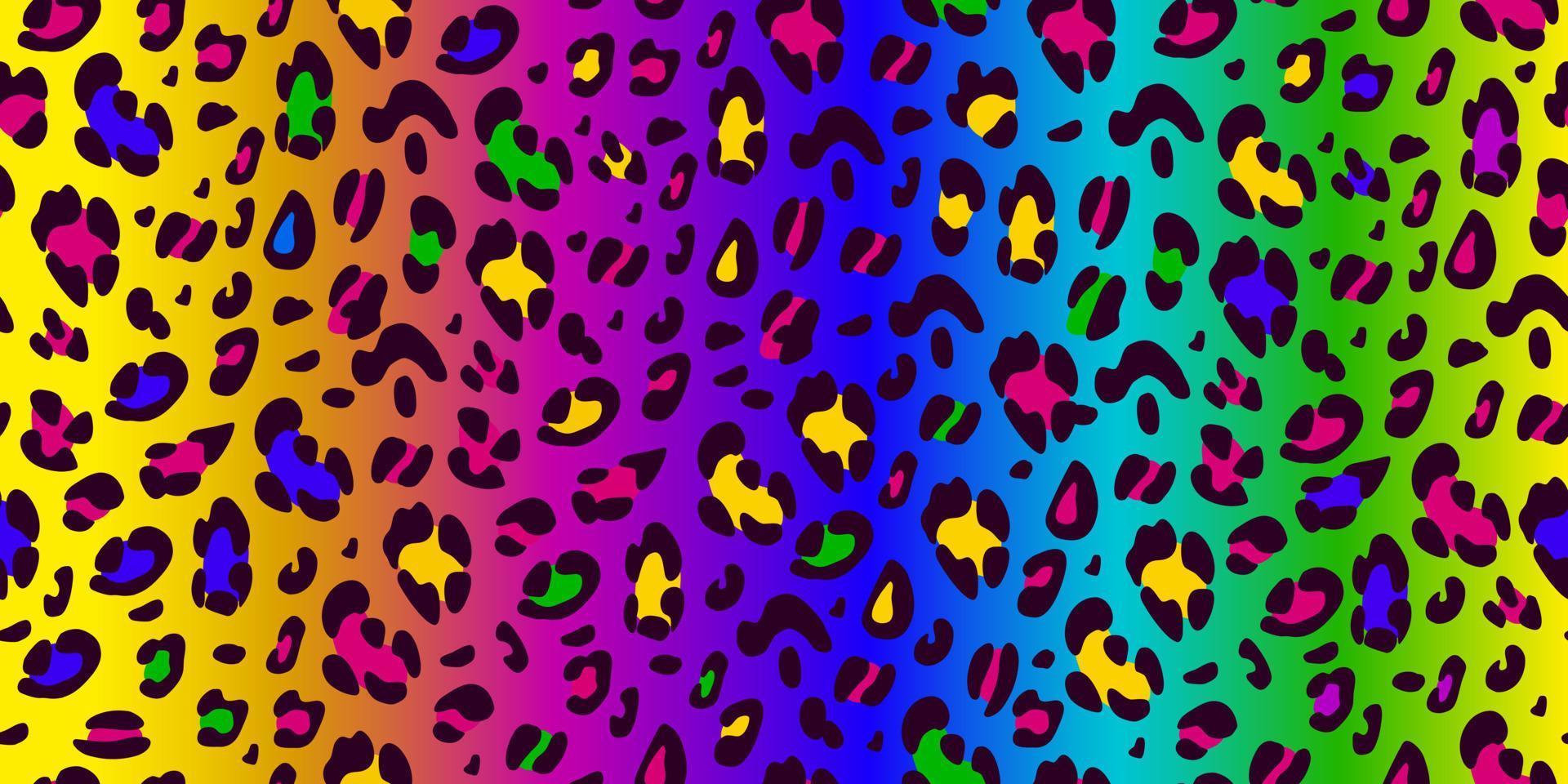 Rainbow leopard seamless pattern. Animalistic bright print. Neon vector background.