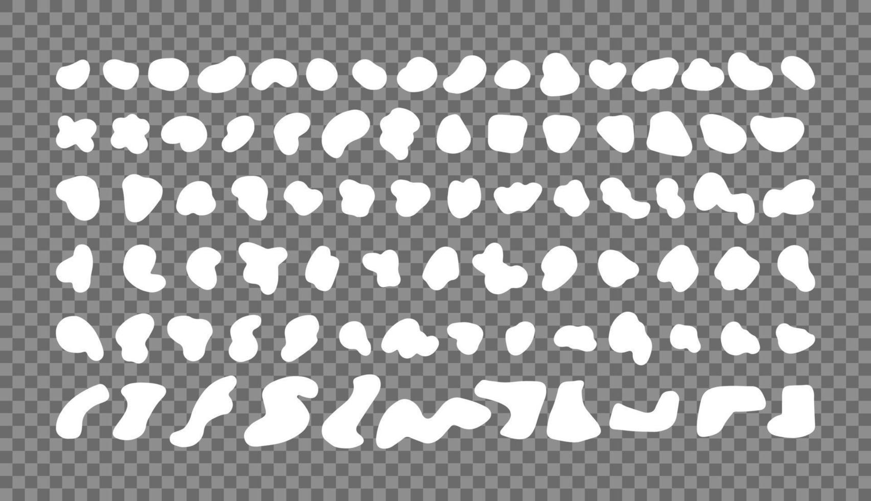 Random white shapes set on a transparent background. Organic abstract splodge elements monochrome collection. Vector