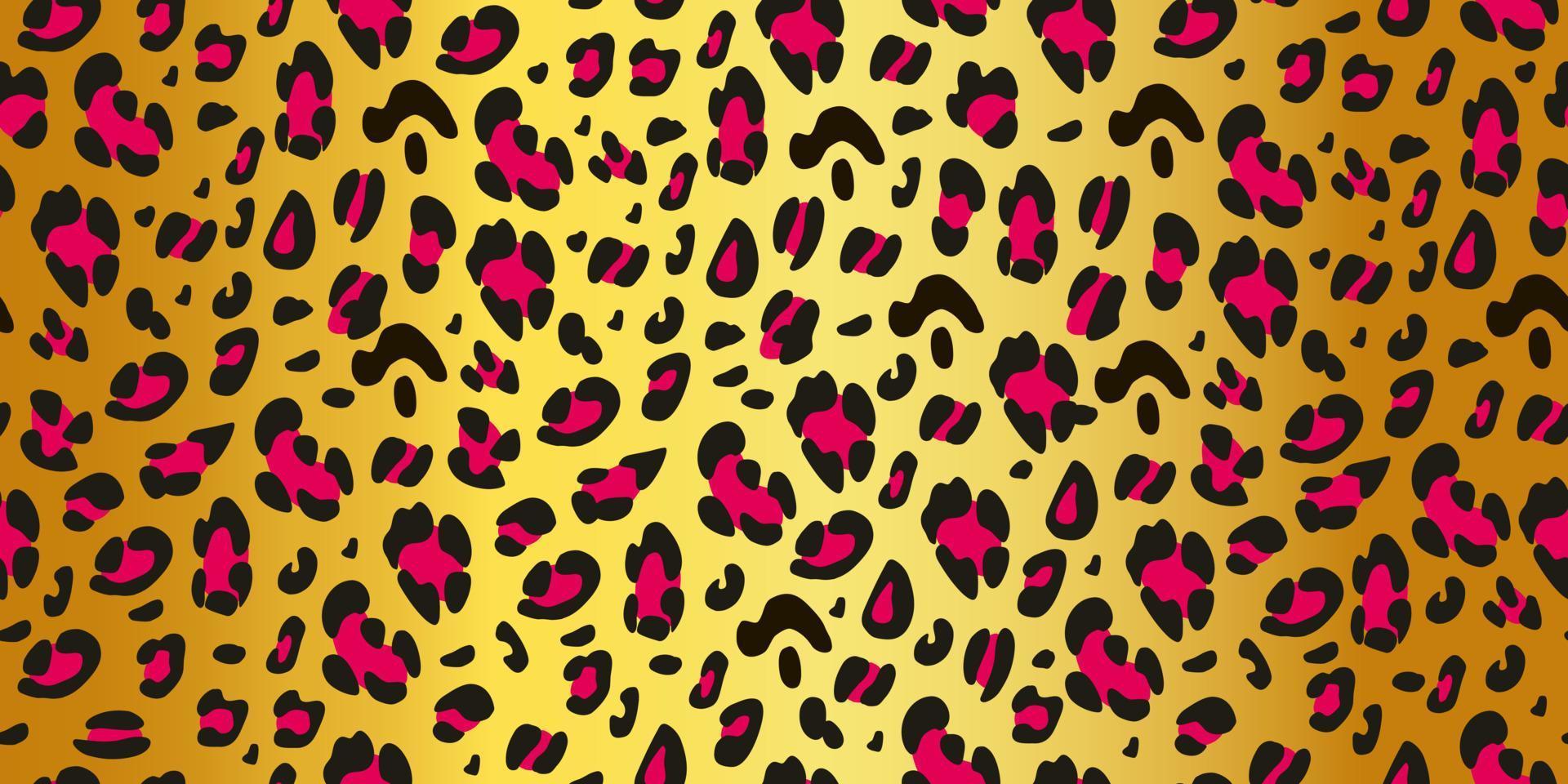 Leopard texture on a golden background. Animalistic seamless pattern is suitable for printing on fabric and paper. Vector illustration.
