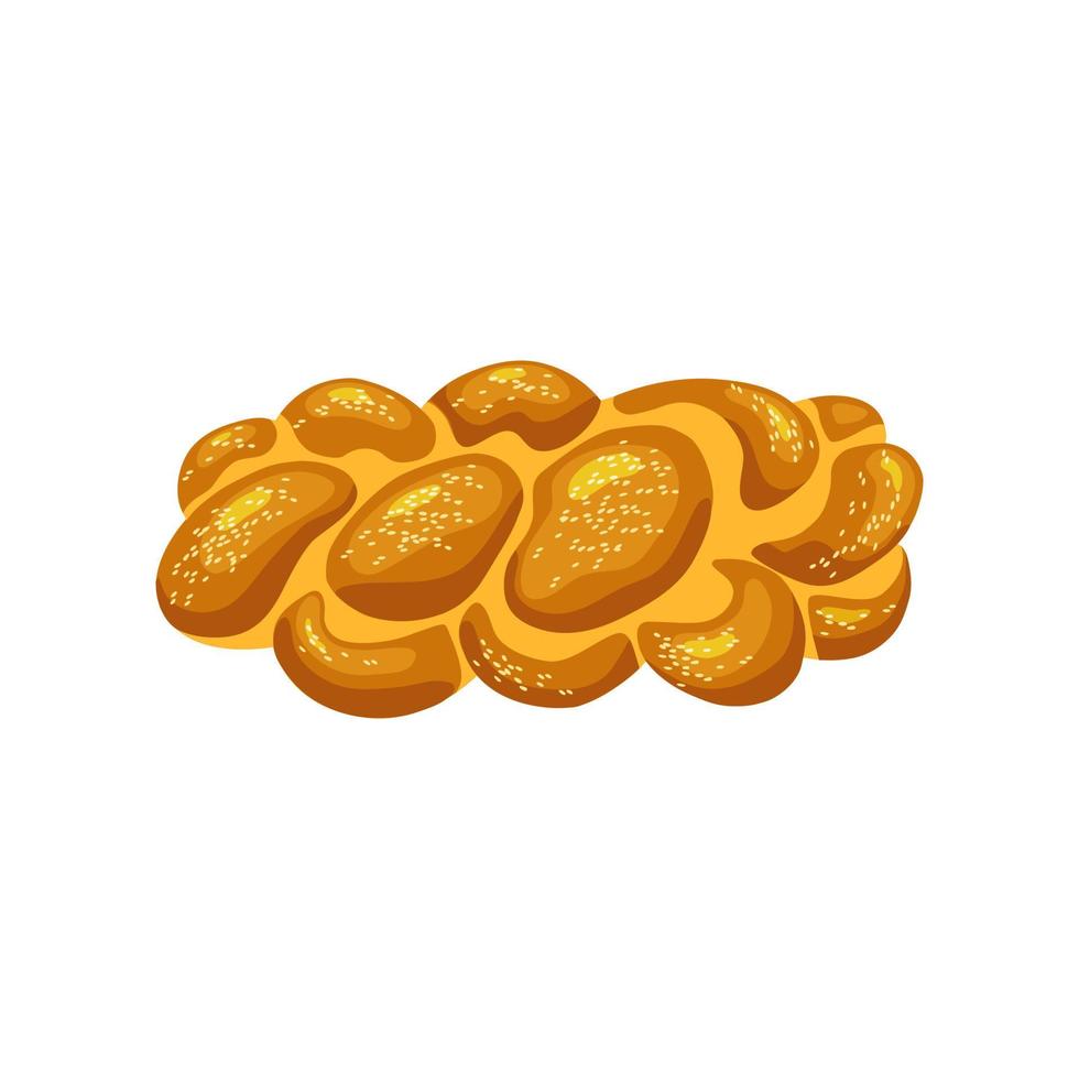 Holiday  Jewish  braided loaf of challah on a white isolated background. Saturday bread. Vector illustration.