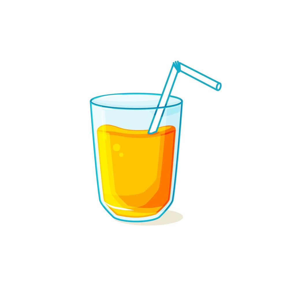 vaso con jugo de naranja fresco sobre un fondo blanco aislado. liquido naranja ilustración de dibujos animados vectoriales. vector