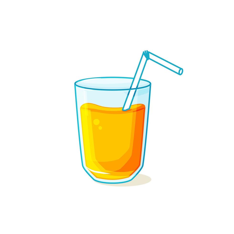 glass with fresh orange juice on a white isolated background. Orange liquid. Vector cartoon illustration.