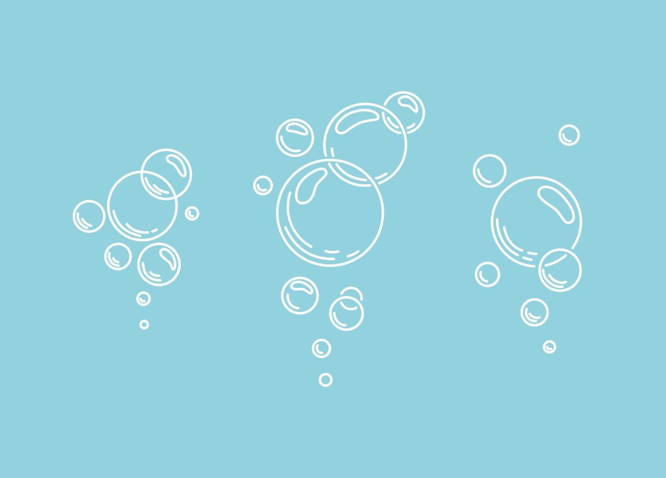 Bubbles of carbonated drink, medicine, oxygen, water. Soap bubbles set. Vector contour illustration on a blue background