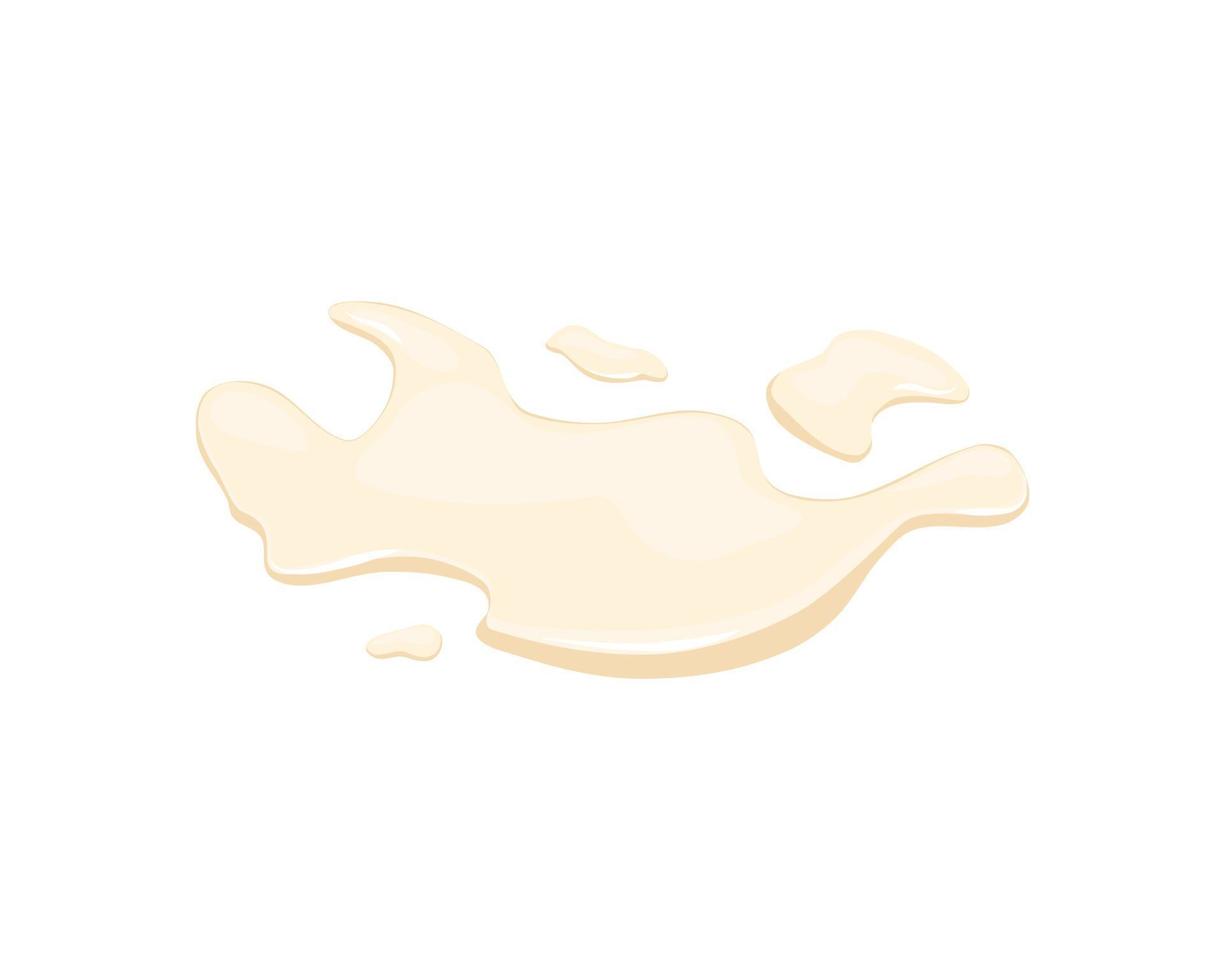 Spilling mayonnaise, sauce.  Puddle of beige liquid on a white background. Vector cartoon illustration.