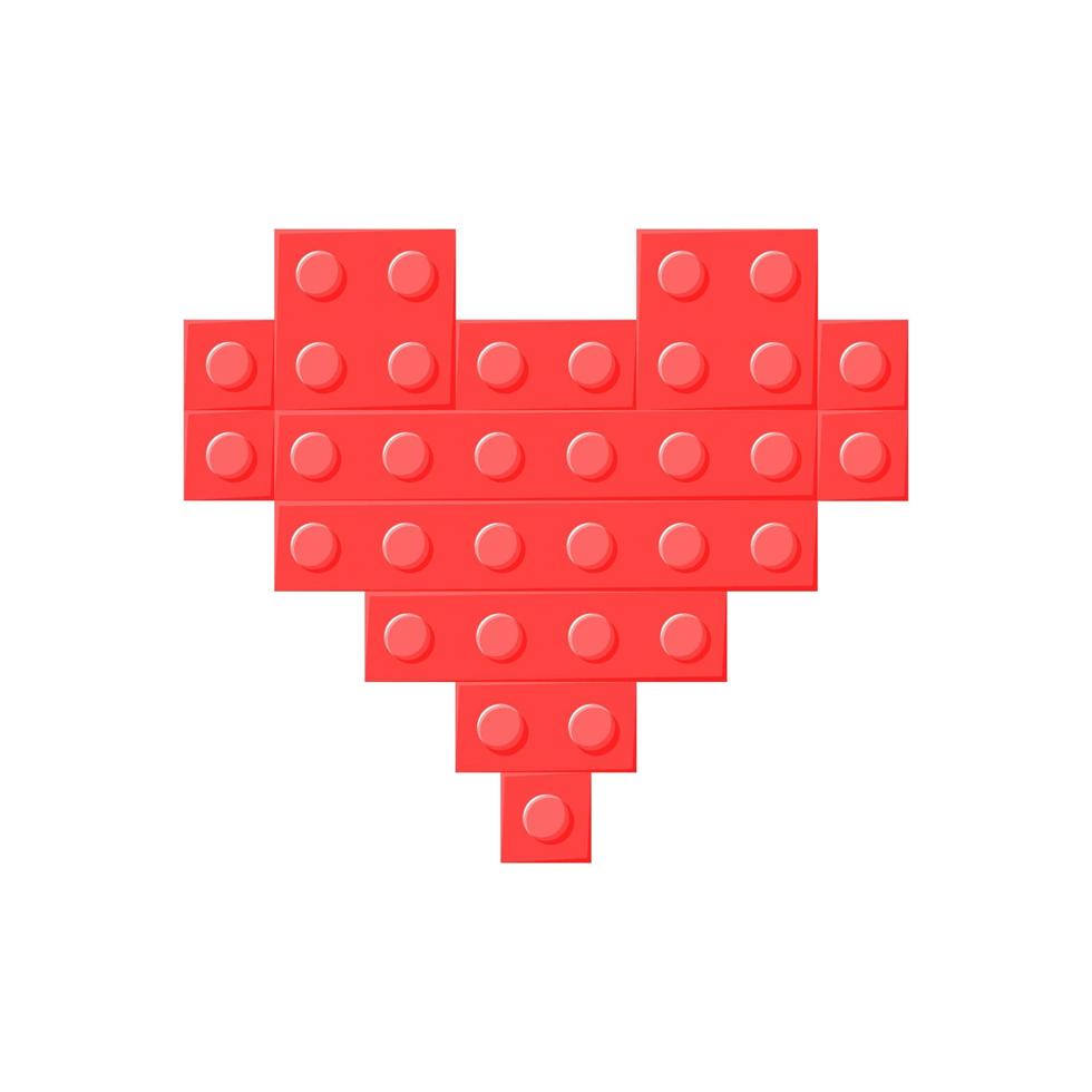 Red heart.Block plastic toys.Constructor. Symbol of love. Vector cartoon illustration.