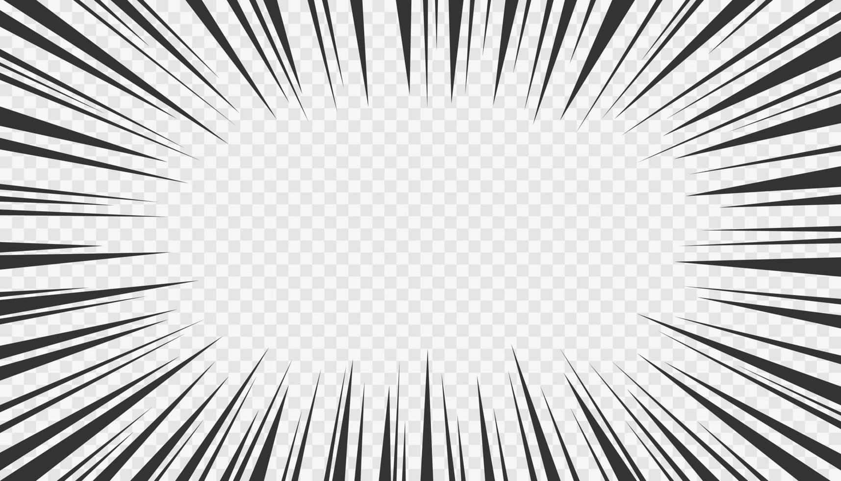 Manga action frame lines. Comics book style, explosion background isolated on transparent background .Motion radial lines. Vector cartoon illustration