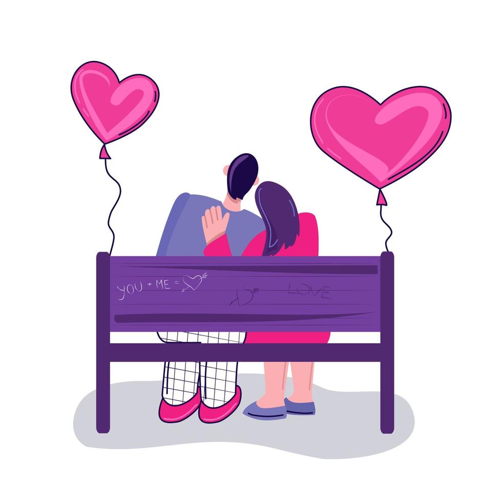couple in love on a bench. Valentine's day. Vector illustration.