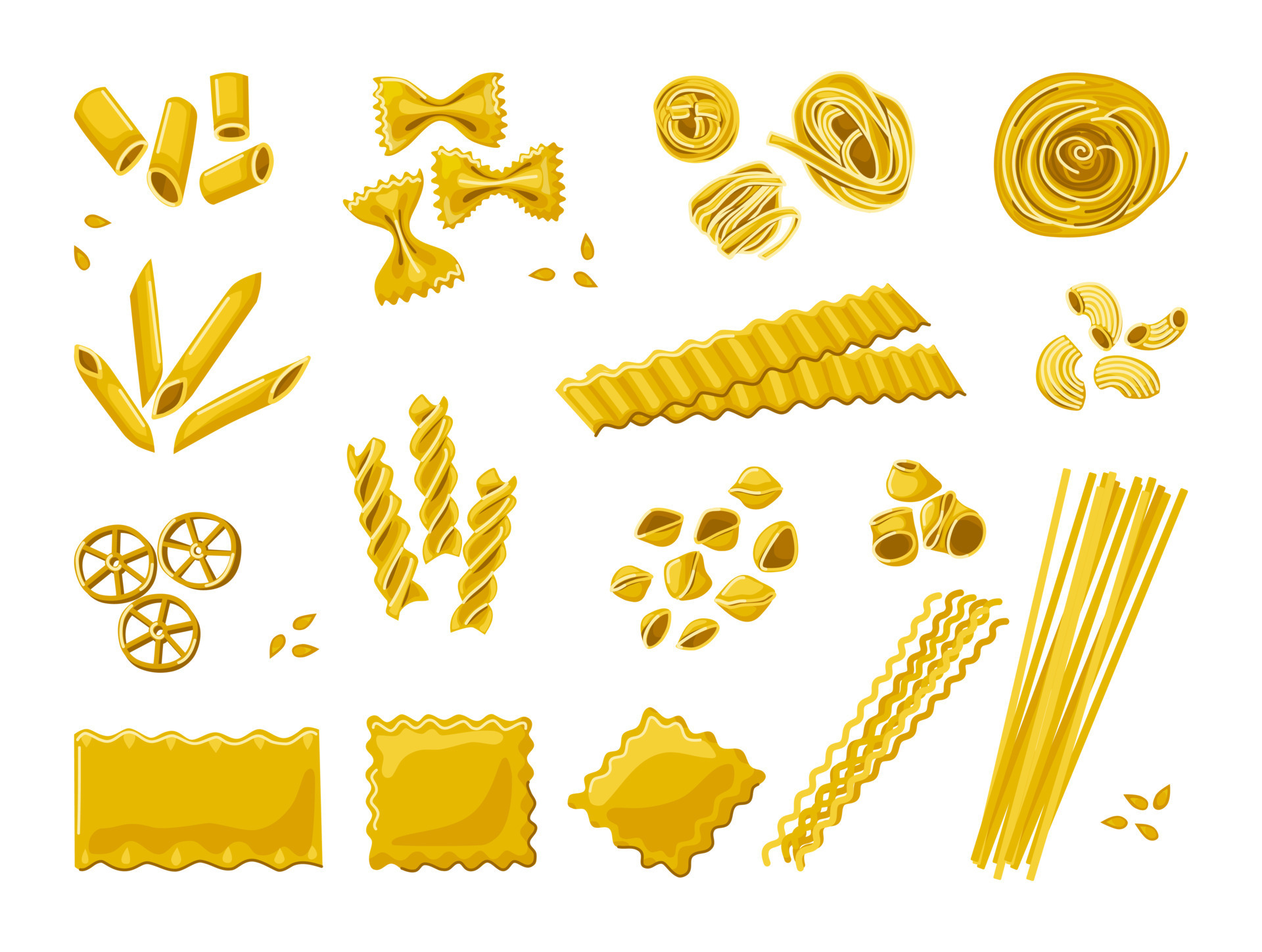 Premium Vector  Types of pasta long pasta difference illustration example