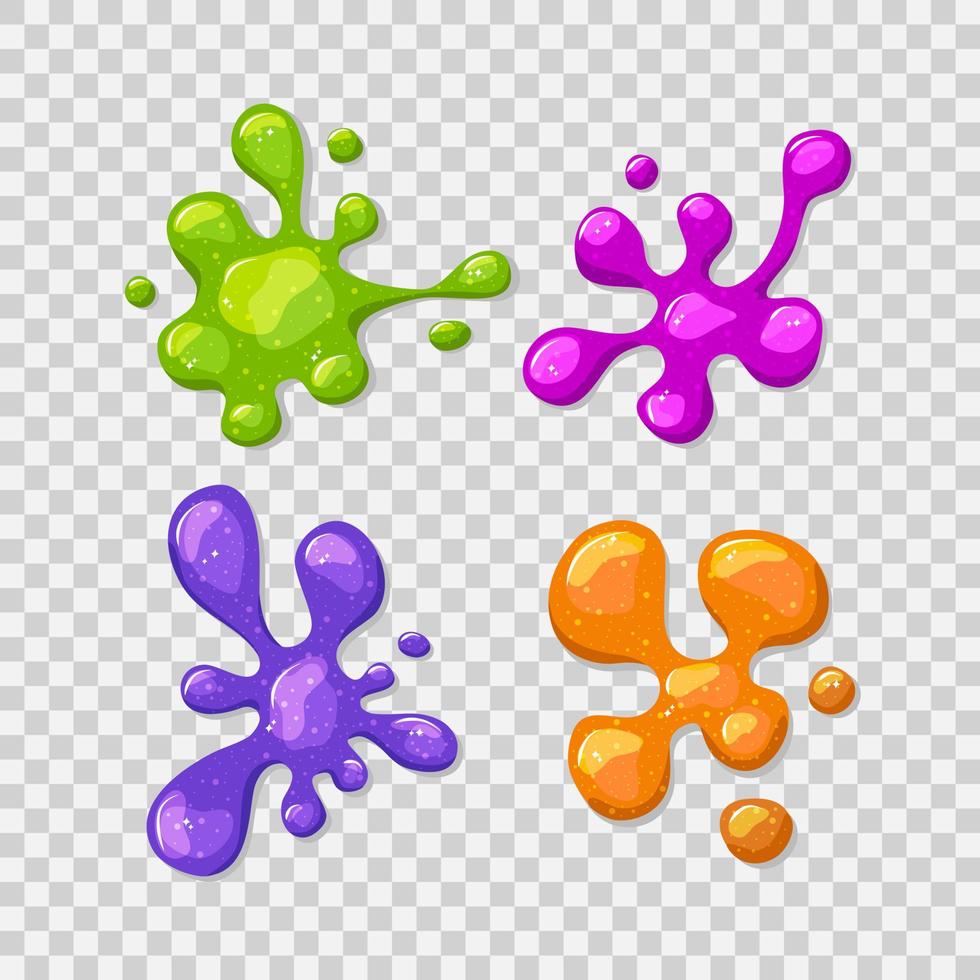 Bright multicolored slimes. Viscous shiny puddles. Vector cartoon illustration.