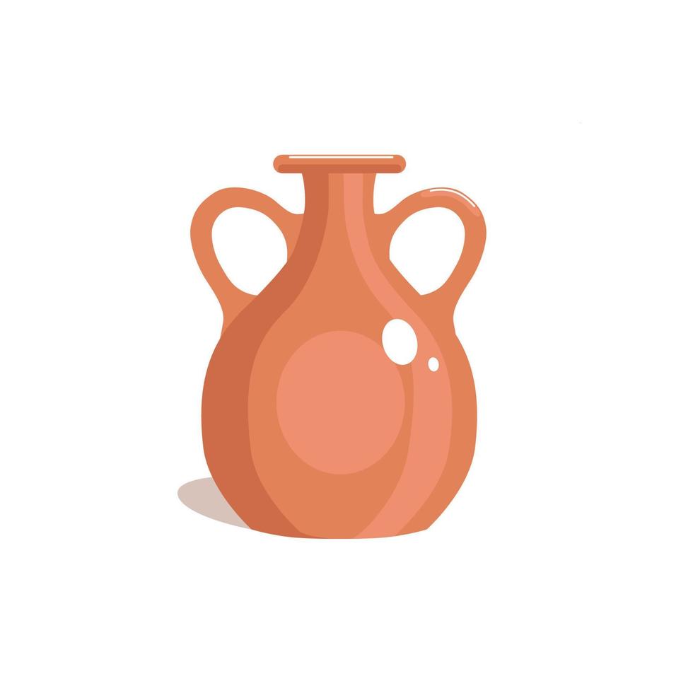 Clay old pitcher. Brown vase, flat style. Jug isolated on white background. Vector illustration