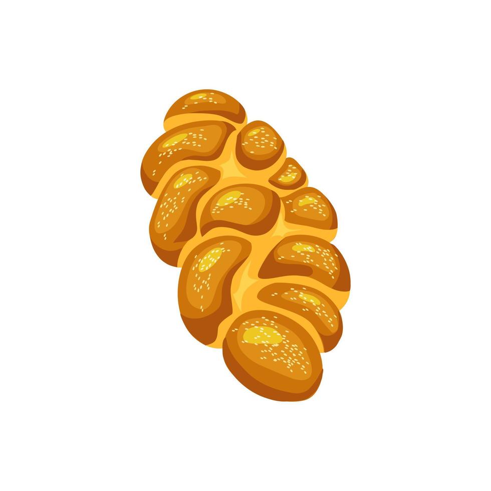 Challah. Saturday bread on isolated background. Holiday jewish braided loaf. Vector cartoon illustration of food.