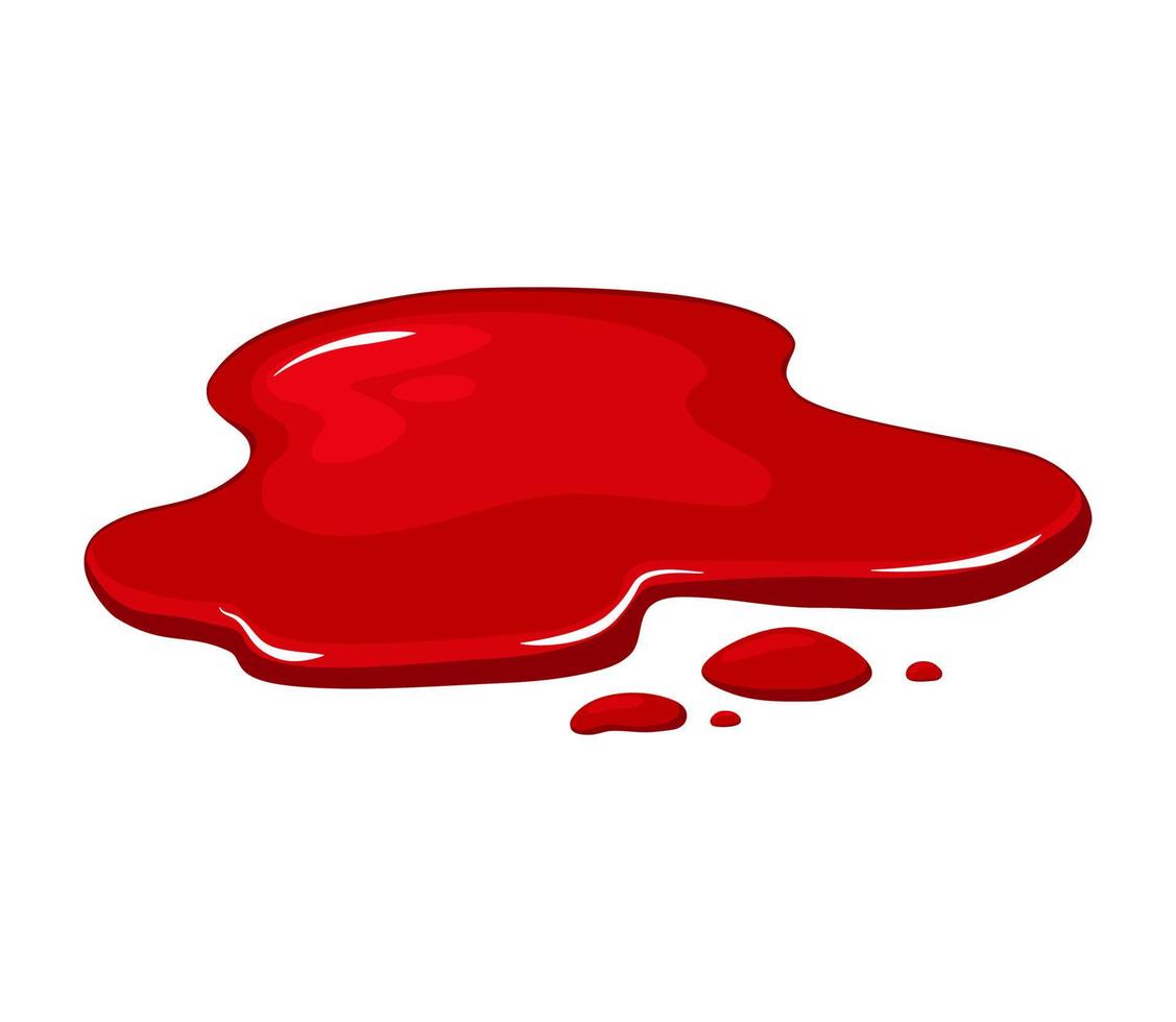 Blood puddle on a white isolated background. Red paint spill. Vector cartoon illustration.