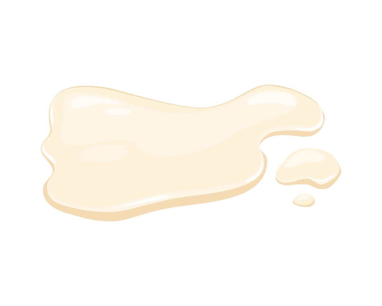 Puddle of mayonnaise, sauce. Beige liquid spill on a white background. Vector cartoon illustration.