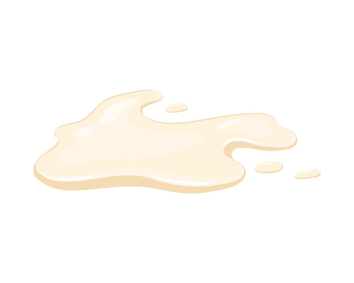 Spilling mayonnaise, sauce. Puddle of beige liquid on a white background. Ice cream has melted. Vector cartoon illustration