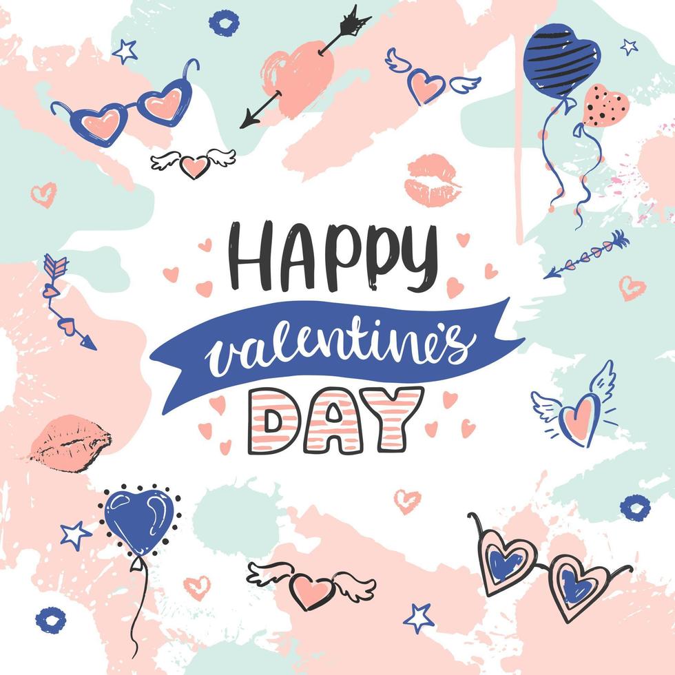 Abstract Valentine's Day background. Hand-drawn vector banner.