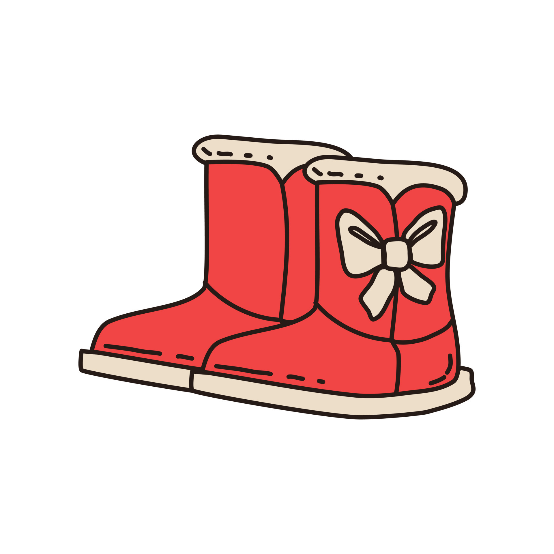 Cute winter boots with bows. Doodle style. Fashionable shoes for girls ...