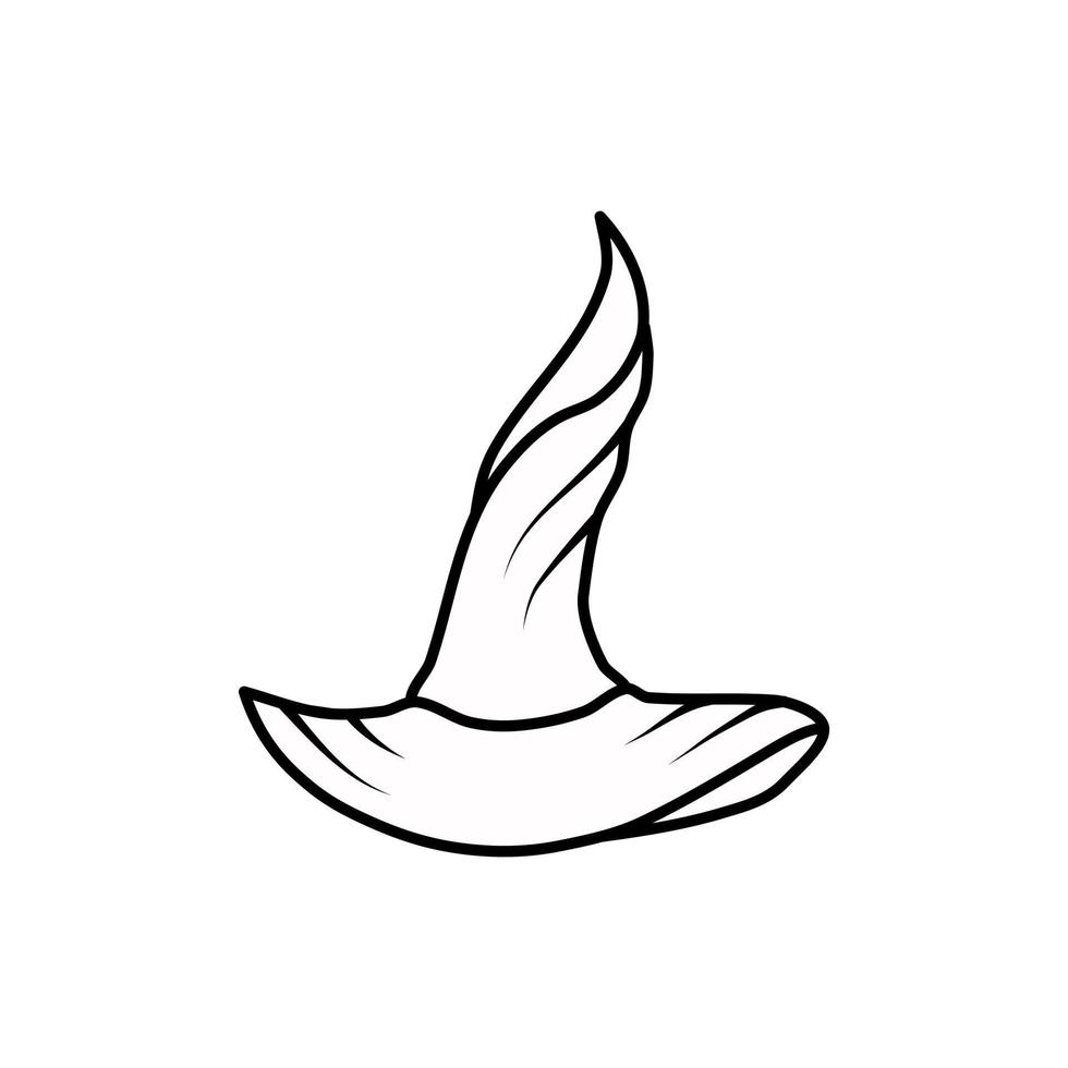 sombrero mágico de bruja puntiaguda sobre un fondo blanco aislado. disfraz de Halloween. ilustración vectorial dibujada a mano. libro de colorear. vector