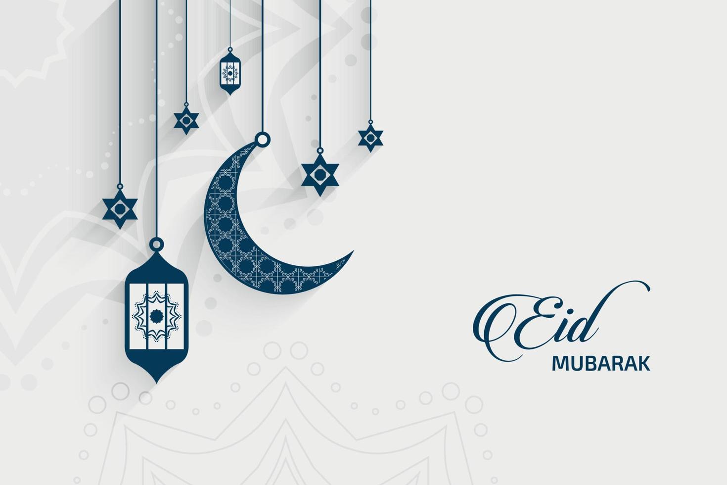 Eid Mubarak greeting design crescent moon Free Vector