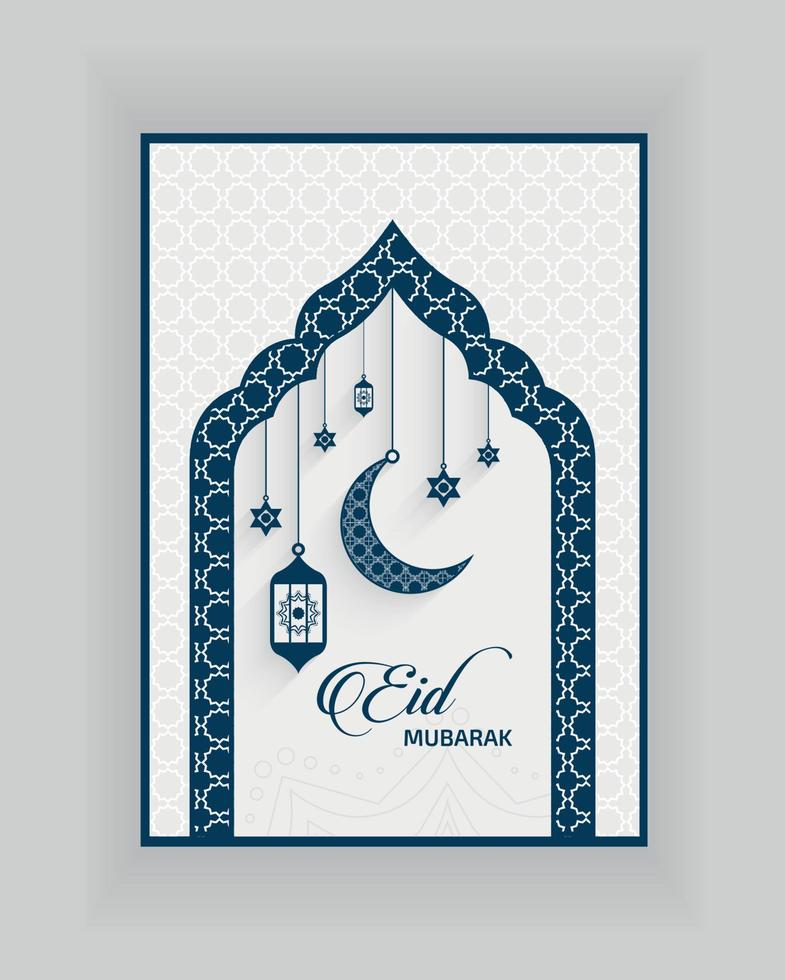 Eid Mubarak greeting design crescent moon Free Vector, vector